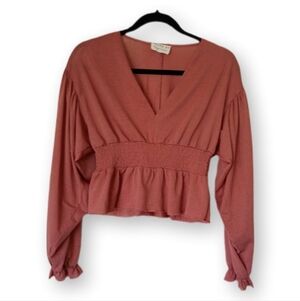 Dress Up Dusty Rose Smocked V-Neck Blouse S